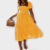 Maxikleid im Vintage-Stil mit floralem Muster und Puffärmeln