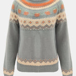Marion vintage Icelandic sweater in heather gray with orange Nordic Fair Isle yoke