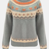 Marion vintage Icelandic sweater in heather gray with orange Nordic Fair Isle yoke