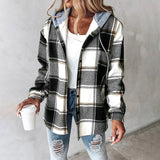 Isabella™ green plaid hooded jacket with drawstring and button front