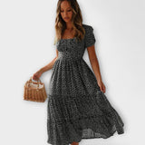 Maxikleid im Vintage-Stil mit floralem Muster und Puffärmeln