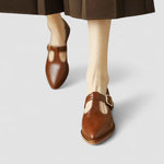 Orthopedic Mary Jane shoes, brown Mary Jane with buckled strap and block heel