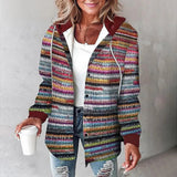 Isabella™ multicolor striped hooded jacket with button front and long sleeves
