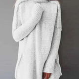 White oversized knitted pullover, high-neck, drop-shoulder fit, ribbed hem