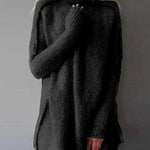 Black oversized knitted pullover, high-neck, long sleeves, ribbed cuffs and hem