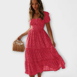 Maxikleid im Vintage-Stil mit floralem Muster und Puffärmeln