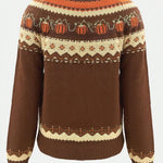 Marion vintage Icelandic sweater back view, dark brown with Nordic Fair Isle yoke