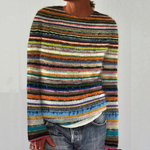 Multicolor striped retro pullover with long sleeves and ribbed crew neck