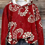 Paige classic hoodie with red all-over circular motif print, hood, long sleeves, front pocket