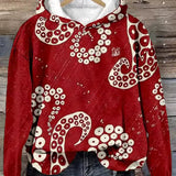 Paige classic hoodie with red all-over circular motif print, hood, long sleeves, front pocket
