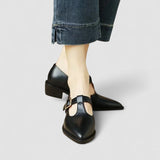 Orthopedic Mary Jane shoes, black with buckled instep strap and chunky block heel
