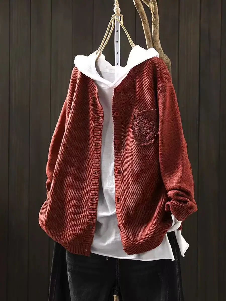 Der Ansley cozy cardigan, burgundy textured knit, button front, cowl hood, patch chest pocket
