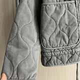 Gray cropped quilted jacket sleeve and pocket with drawstring hem