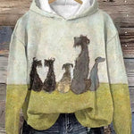 Cozy light hoodie with pastel cat silhouette graphic and front pouch pocket