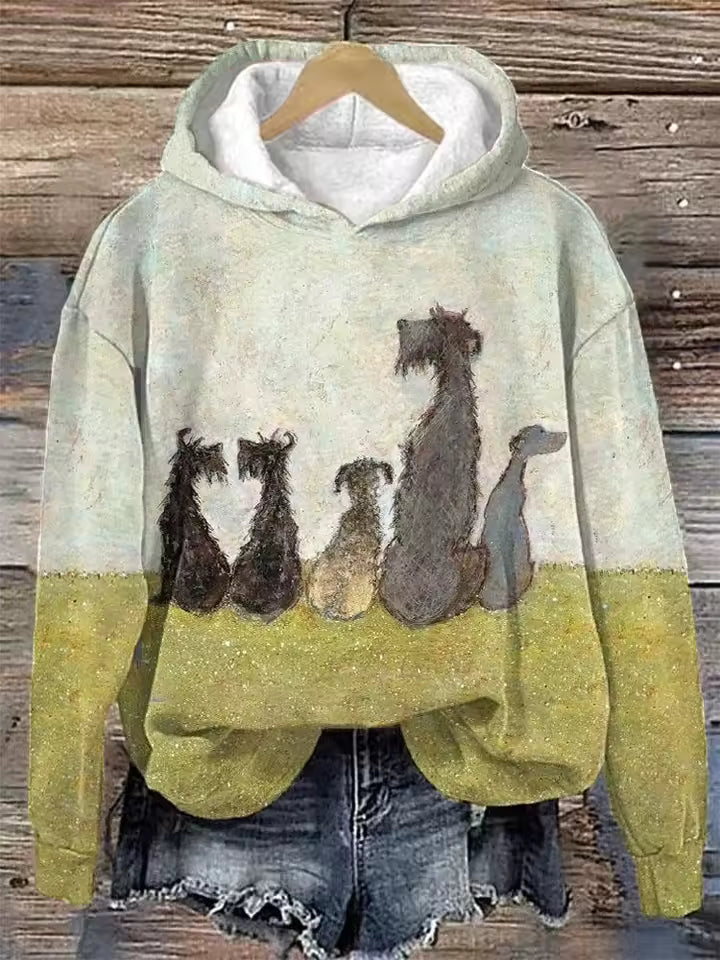 Cozy light hoodie with pastel cat silhouette graphic and front pouch pocket