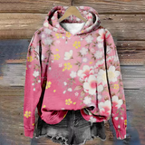 Floral comfort hoodie with pink base, long sleeves, and hood