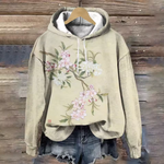 Classic lounge hoodie, light beige with pastel pink and green flower branch print