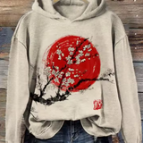 Mabel comfort hoodie, light gray with red circular cherry blossom tree graphic