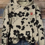 Olivia Pure knit hoodie with black floral print, hood, kangaroo pocket