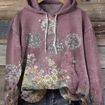 Glaube mauve zip-up hoodie with floral graphic print on front, hood and drawstrings