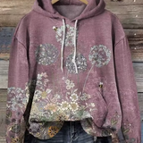 Glaube mauve zip-up hoodie with floral graphic print on front, hood and drawstrings