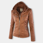 Hooded zip-up jacket in brown with adjustable drawstrings and front pockets