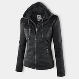 Hooded zip-up jacket in black with drawstrings and chest pockets