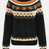 Marion vintage Icelandic sweater in black with colorful Nordic Fair Isle yoke pattern