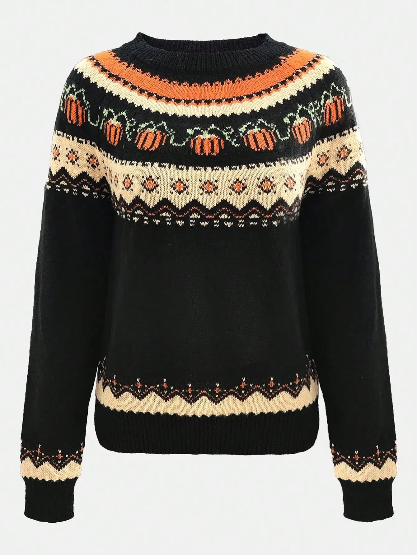 Marion vintage Icelandic sweater in black with colorful Nordic Fair Isle yoke pattern