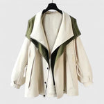 Rebekkah™ jacket in cream with olive inner panels, button front, long sleeves and pockets