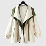 Rebekkah™ jacket in cream with olive inner panels, button front, long sleeves and pockets