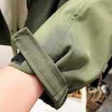 Olive green windbreaker jacket sleeve cuff with stitched tab