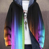 Tasma™ hooded cardigan with gradient rainbow stripes and dark exterior, zip front