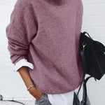 Soft crewneck pullover sweater in rose, long sleeves.