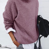 Soft crewneck pullover sweater in rose, long sleeves.