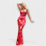Thalia - Tanzkleid mit floralem Muster und gebundenen Trägern