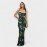 Thalia - Tanzkleid mit floralem Muster und gebundenen Trägern