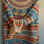 Clari loose-knit sweater, multicolor fair-isle pattern with tan base