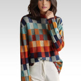 Karina™ plaid turtleneck sweater, multicolor check with long sleeves