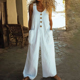 Lässiger Button-Up Jumpsuit mit weitem Bein und Taschen
