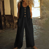 Lässiger Button-Up Jumpsuit mit weitem Bein und Taschen