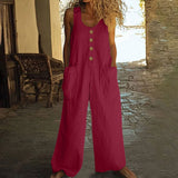 Lässiger Button-Up Jumpsuit mit weitem Bein und Taschen