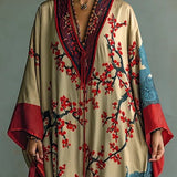 Maxi-Kleid mit Fledermausärmeln und japanischem Rot-Pflaumenblüten-Druck