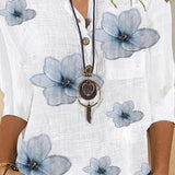 Damen Bluse mit floralem V-Ausschnitt und Knopfleiste