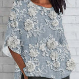 Larissa™ - Vintage Bluse aus Leinen und Spitze mit floralem Muster