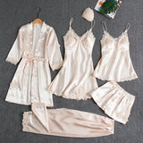 Damen 5-teiliges Nachtkleid-Set mit Spitze
