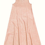 Rosie™ V-neck sleeveless tank dress in pale pink linen-look fabric with pleated skirt