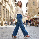 Verstellbare Kordelzug Taille Weite Bein Jeans für Frauen