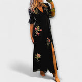 Béatrice - Elegante marineblaue Kleider mit floraler Stickerei