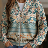 Sybilla women's long-sleeve knit cardigan, floral print, stand collar, zip front